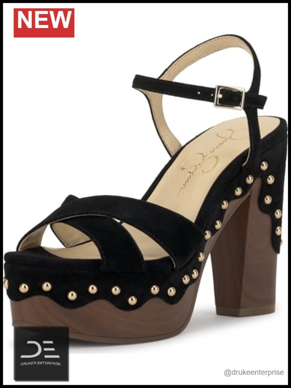 Jessica Simpson Samintia Block Heel Platform Sandals Leather Studded Boho